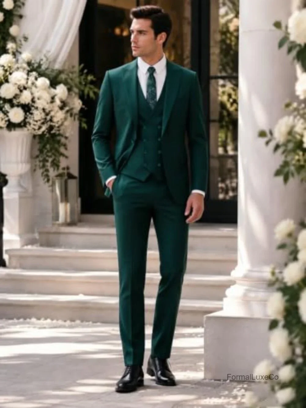 Men's Slim Fit 3 Piece Suit Set with Vest Pants Tie Wedding Formal